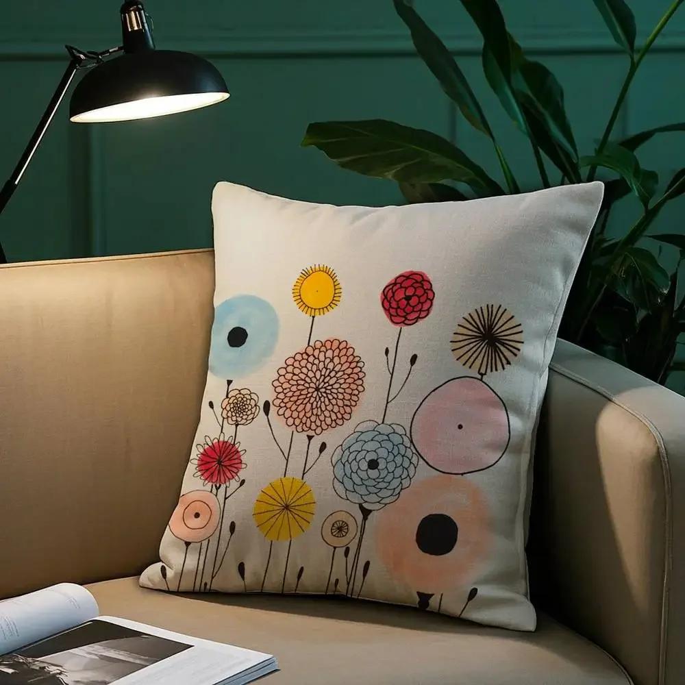 Simple Flower Art Pillow Case Plush Fabric Soft Pillowcase Double Sided Print Sofa Cushion Cover Throw