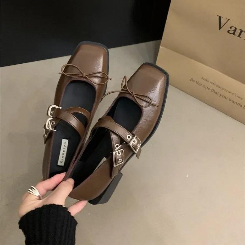 Fashion New Butterfly-knot Heels Women 2024 Fashion Buckle Strap Women's High Heels Hot Sale Square Toe Office and Career Ladies Shoes