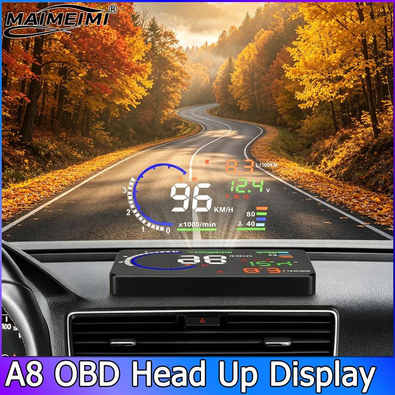 Windshield Projector A8 OBD HUD Head Up Display Speedometer OBD2 Speed Overspeed Alarm Water Temp RPM Voltage