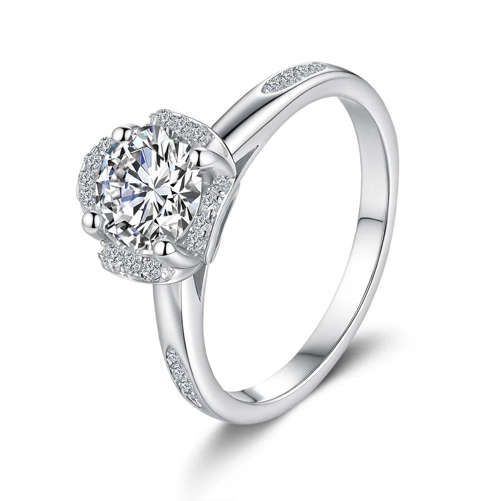 Luxury 100% Real 18k Gold Ring Women's Diamond Ring Moissanite Ring High-end Women's Hollow Four-claw Proposal