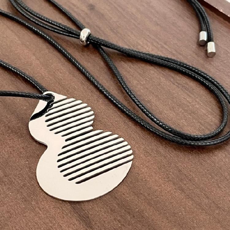 Stylish Functional Gourd Comb Shaped Necklace High Glossy Stainless Steel Adjustable Black String Flexible Fashion