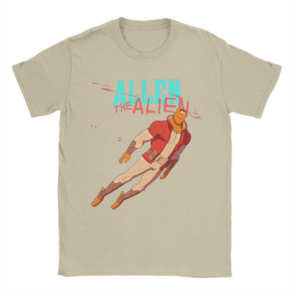 Herren-T-Shirt „Invincible“ – Lustiges Baumwoll-T-Shirt mit Kurzarm, Allen der Alien, Rundhalsausschnitt, bedruckt