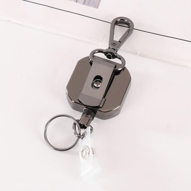 AntiCorrosion Alloy Keychain Retractable Square Hook Carabiner Badges Holder for Easy Item Retrieval in Work Travel Home