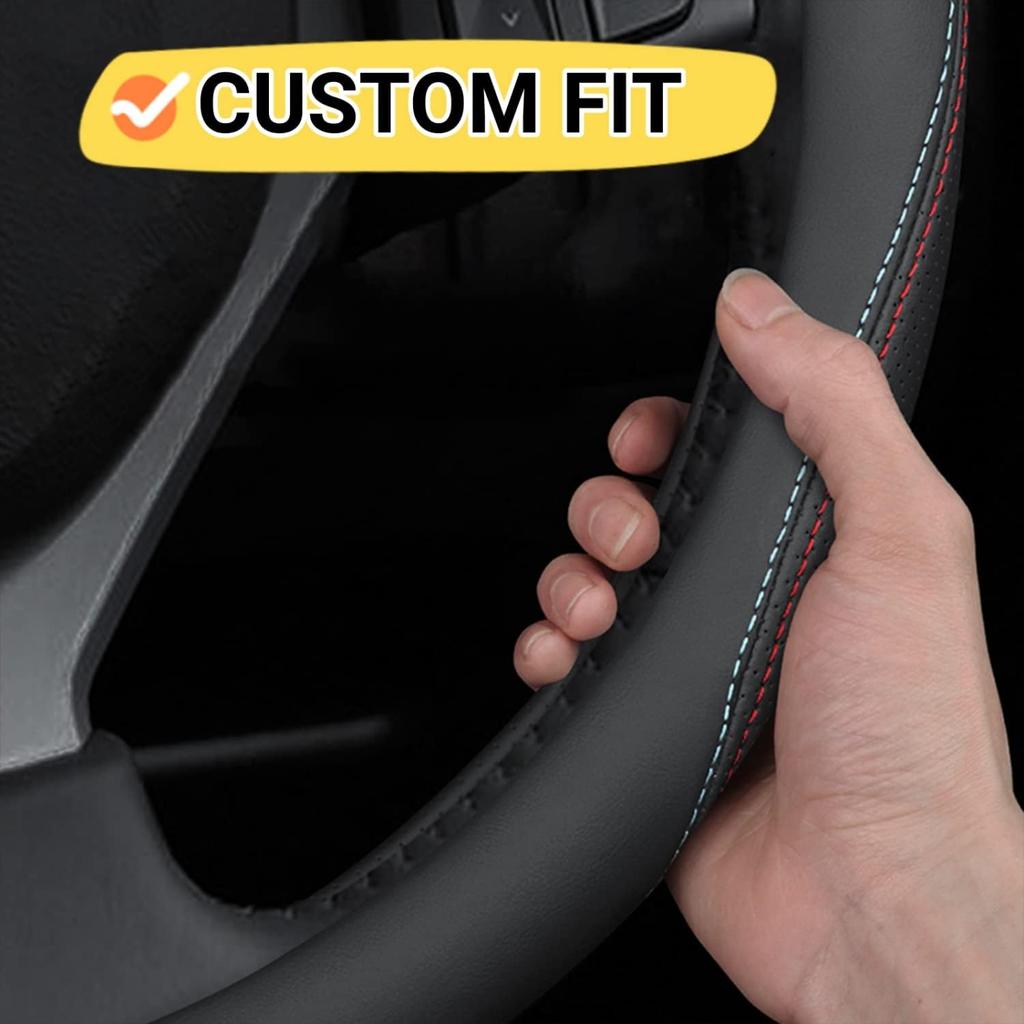 Car Steering Wheel Cover Compatible With Toyota RAV4 2025 2024 2001- Year, Breathable Premium Leather, Anti-Slip Design, B-Style