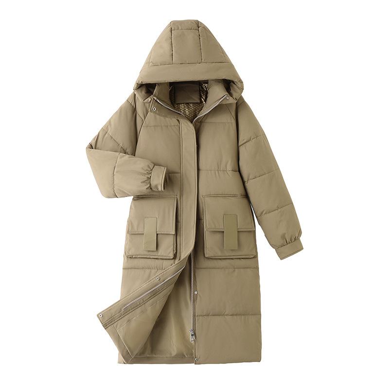 Medium and Long Cotton Clothes for Women, 2025 Winter New Style Korean Cotton-padded Clothes Over Knee Long Loose Thick Cotton-padded Coat