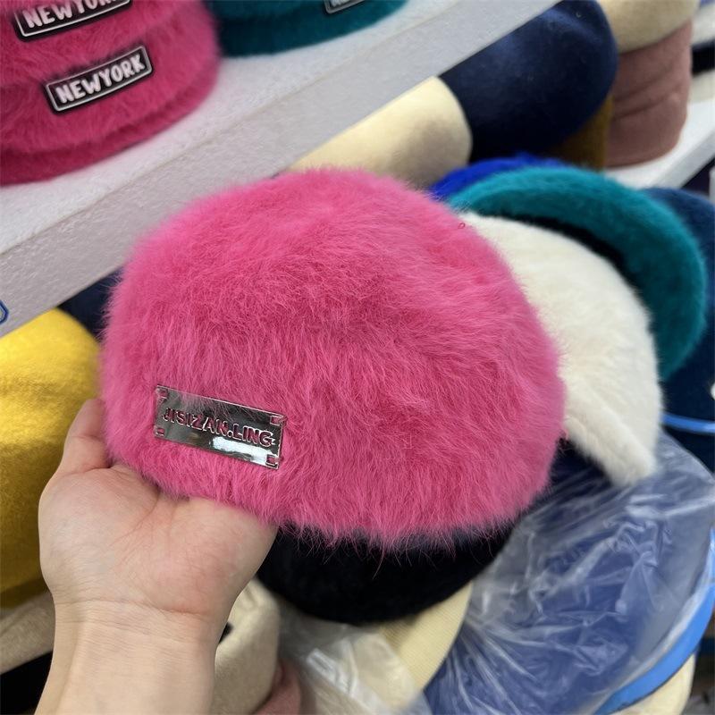 Fashion book rabbit fur forward hat women winter versatile retro reverse cap