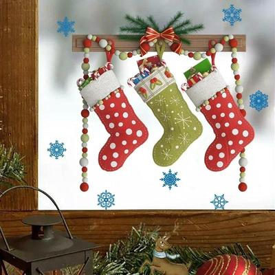Creative Christmas Stocking Wall Sticker Cartoon Christmas Decoration Removable Static Sticker Holiday Party Decor Wall Stickers