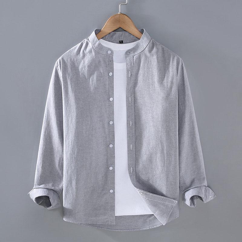 Flax Men Spring and Summer Stand Collar Long Sleeve Fashionable Men's Shirt Cotton Linen Shirt for Men Vintage Vacation Shirts