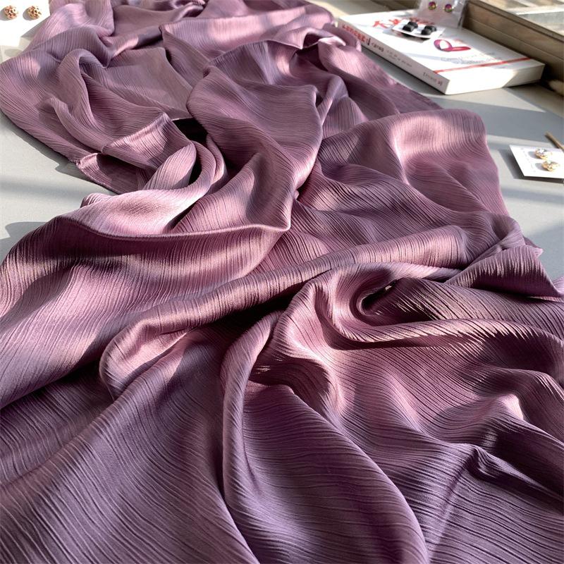 2023 Natural Wrinkled Solid Color Long Crepe Silk Scarf WJA14