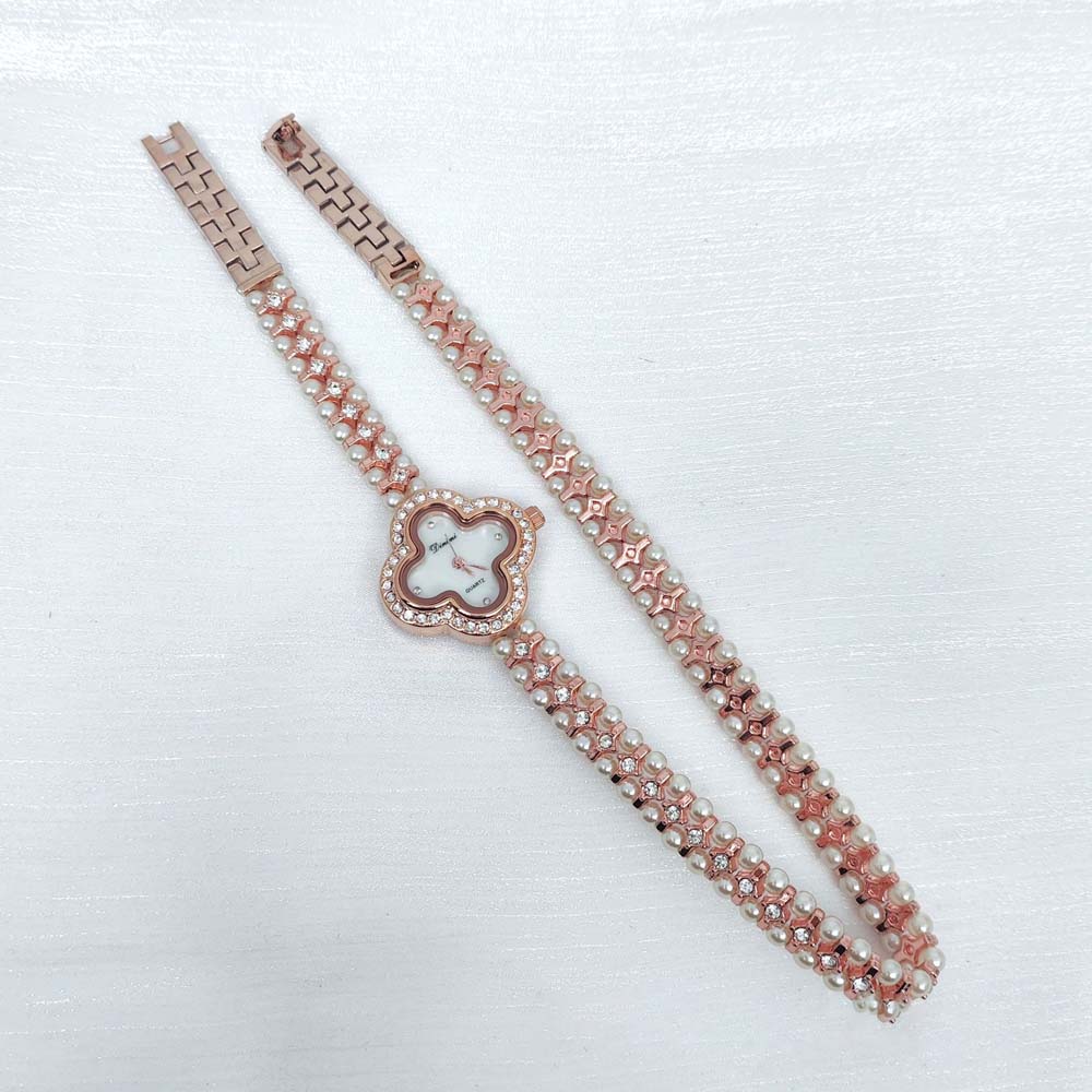 Dinimi Elegant Women's Quartz Watch Mother-of-Pearl Dial Double-Coiled Extra-Long Pearl Bracelet Women's Vintage-Style Watch