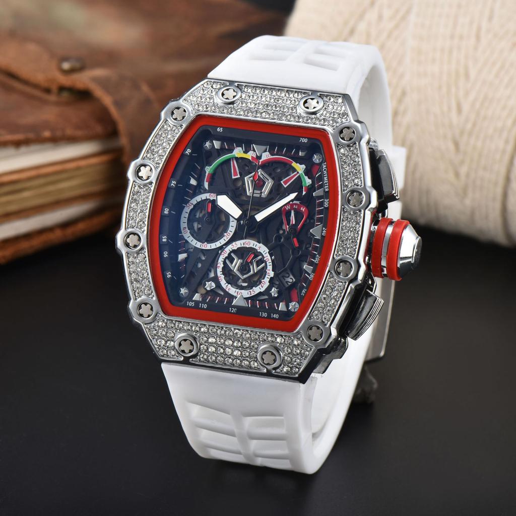 Quartz watch full diamond wine barrel type dial business luminous multi-functional quartz men's watch