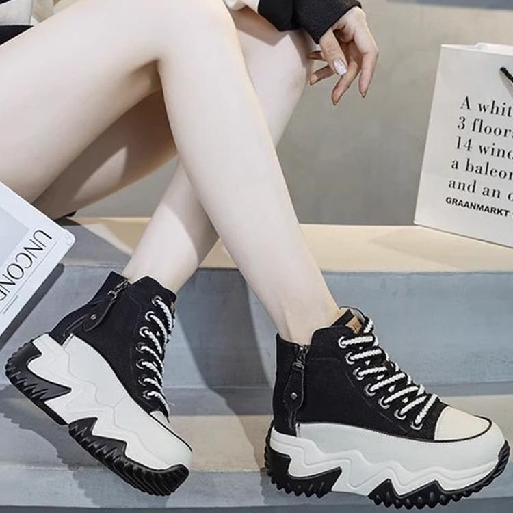 Women's Shoes Platform-soled High-top Dad Shoes 2025 New Spring and Autumn Platform-soled Versatile Little White Shoes Heightening British Martin Boot