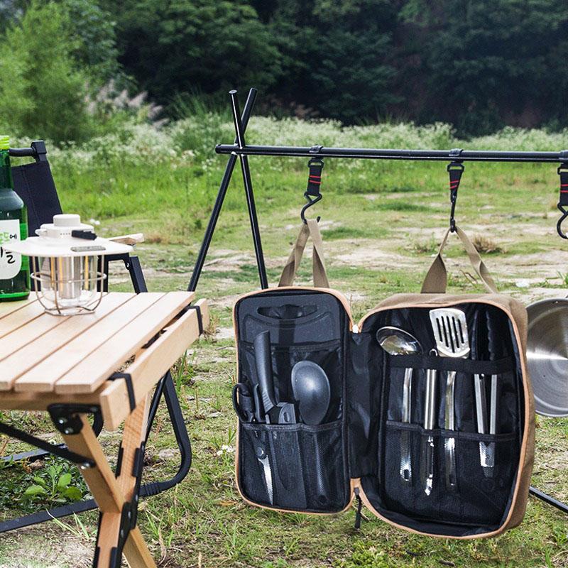 Outdoor Camping Tableware Storage Bag Handheld Camping Barbecue Cookware Bag Camping Cutlery Travel Tableware Bag Baskets