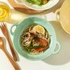 Ceramic Salad Bowl with Handle Binaural Bowl Irregular Ceramic Kitchen Soup Noodles Dessert Salad Bowl Heat-resistant Design 1PC
