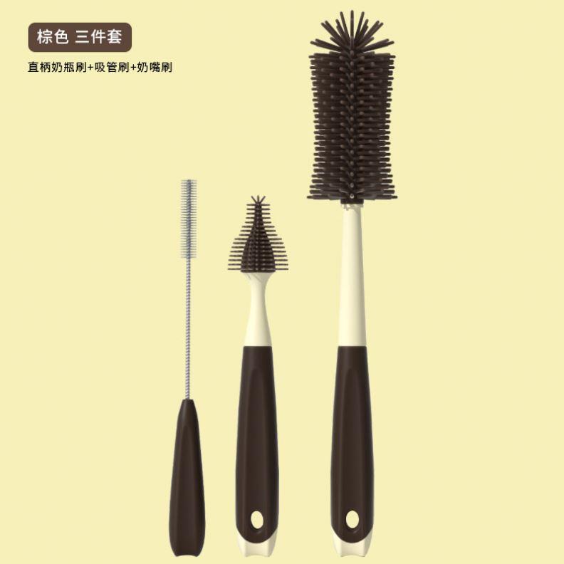 3Pcs Baby Bottle Cleaner Brushes Silicone 360 Degree Rotation Long Handle Baby Milk Bottle Nipple Cup Clean Cleaning Brush