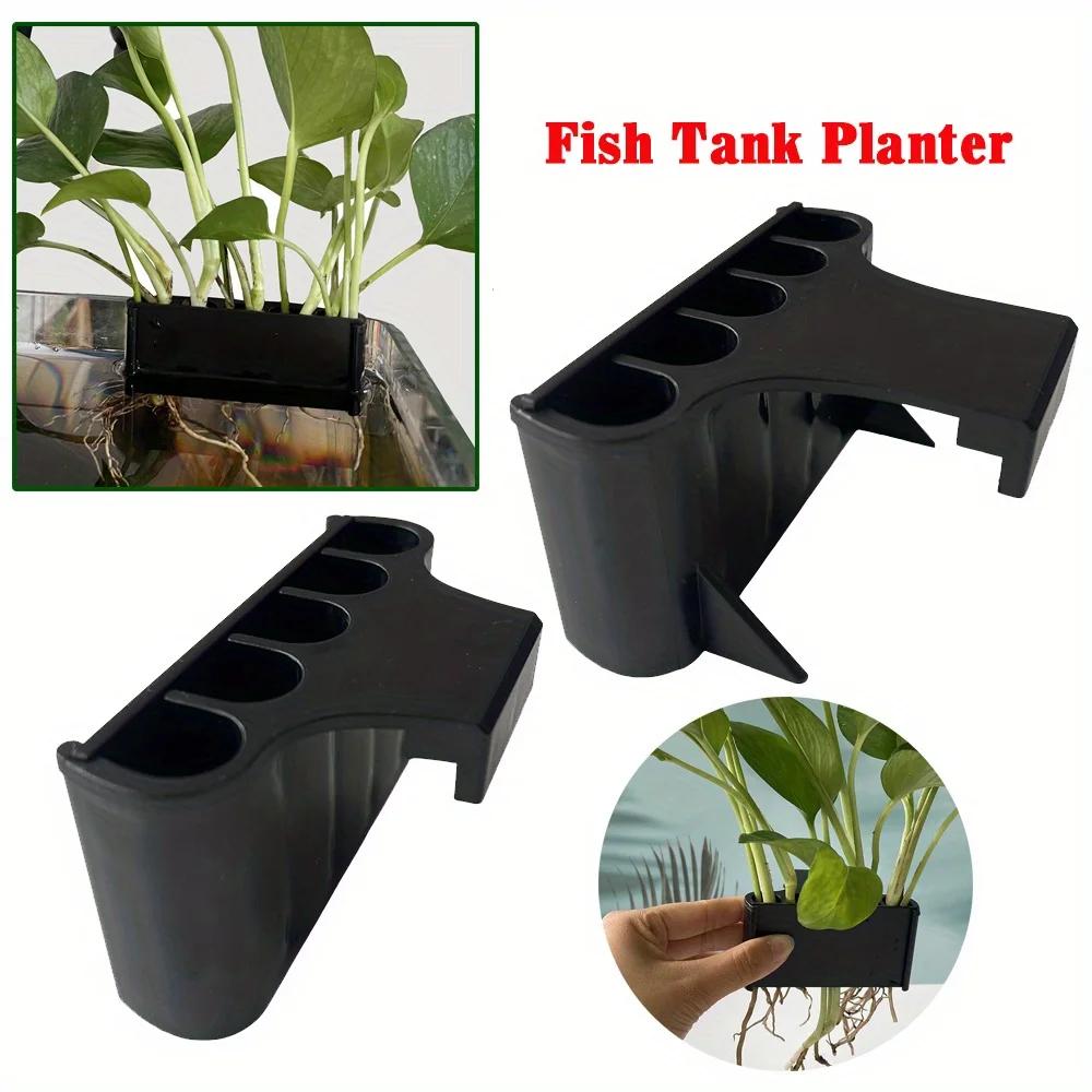Aquarium Plant Holder with Hanging Hook - Submersible Planter Basket for Live Aquatic Plants, Fish Tank Decor with Integrated
