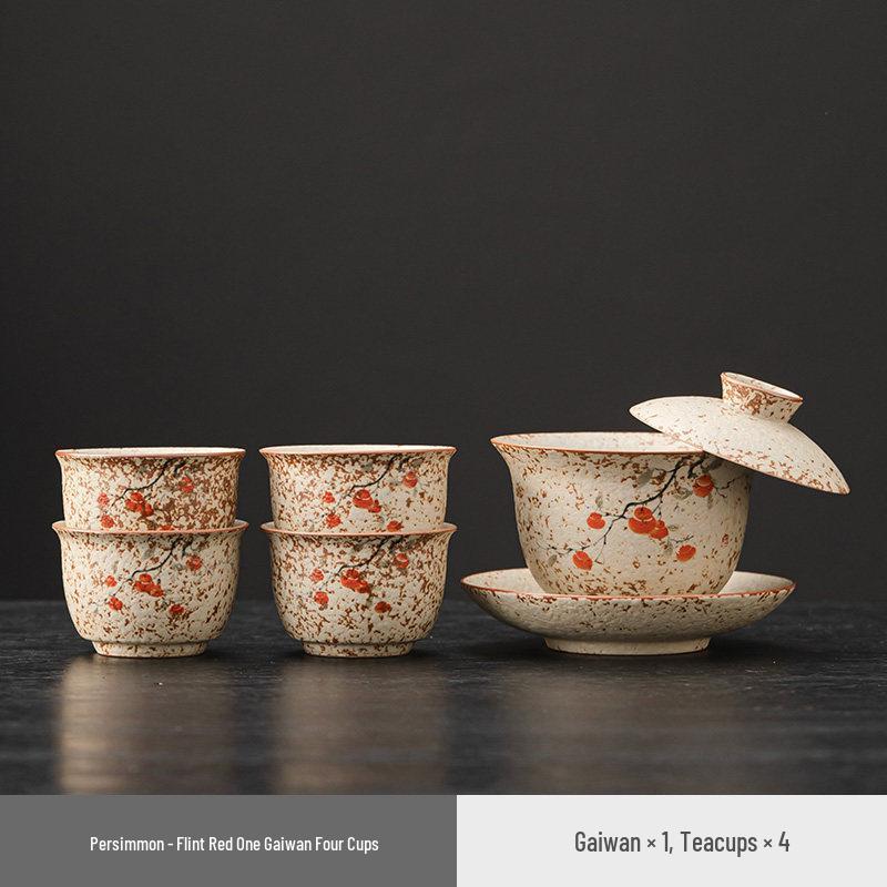 Firestone Gaiwan Tea Set: High-End Ceramic Teapot, Teacup, Handle Kettle for Home or Office Tea Brewing.