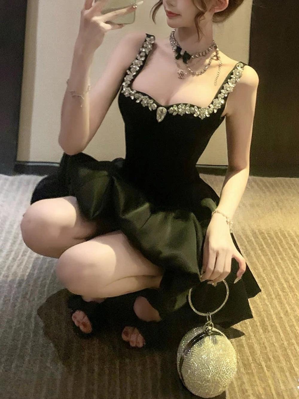 SI JIANG  Благородная Наследница  Черное Бриллиантовое Платье-Пуф  Рыбья Кость Large