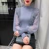 Women's Spring and Autumn Long Sleeve Lantern Sleeve Slim Solid Color Top