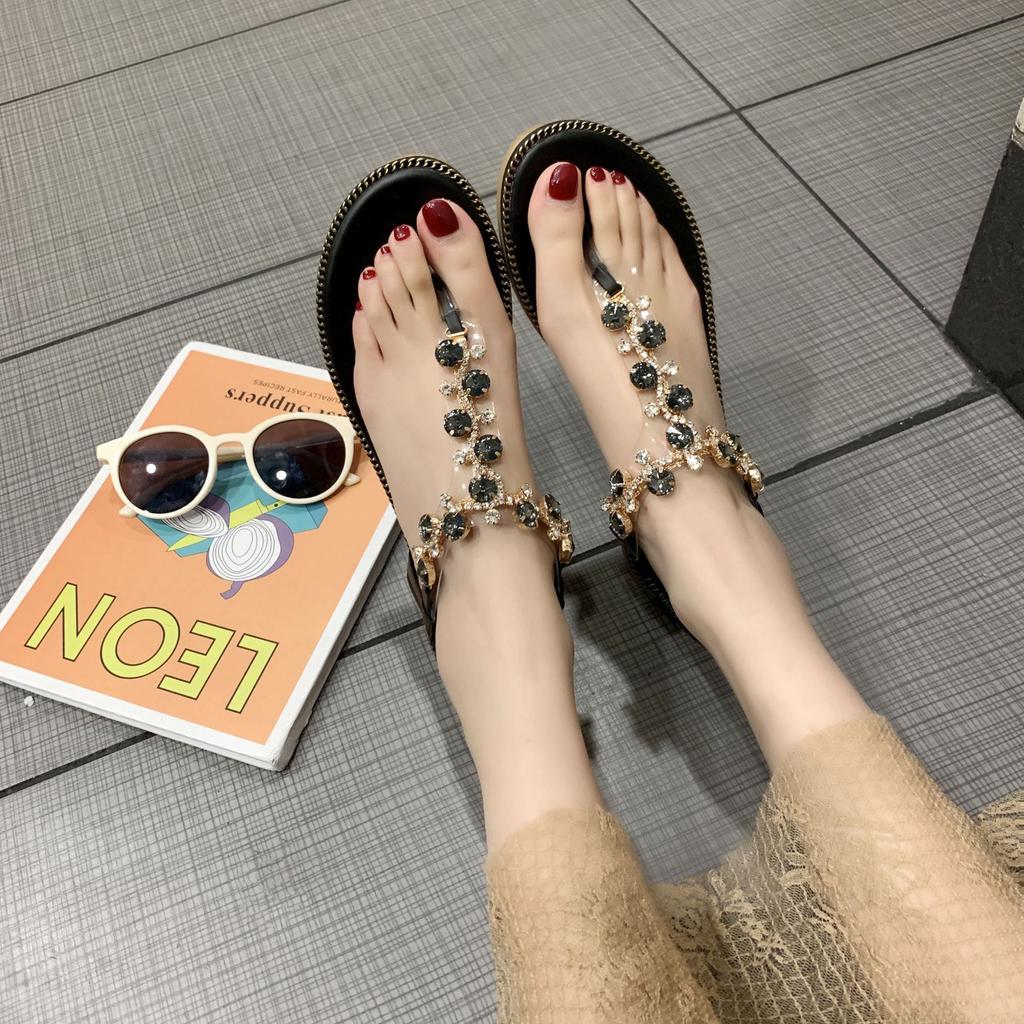 Nuove sandali romani da donna 2019 sandali piatti con punta in strass moda bohémien sandali da spiaggia