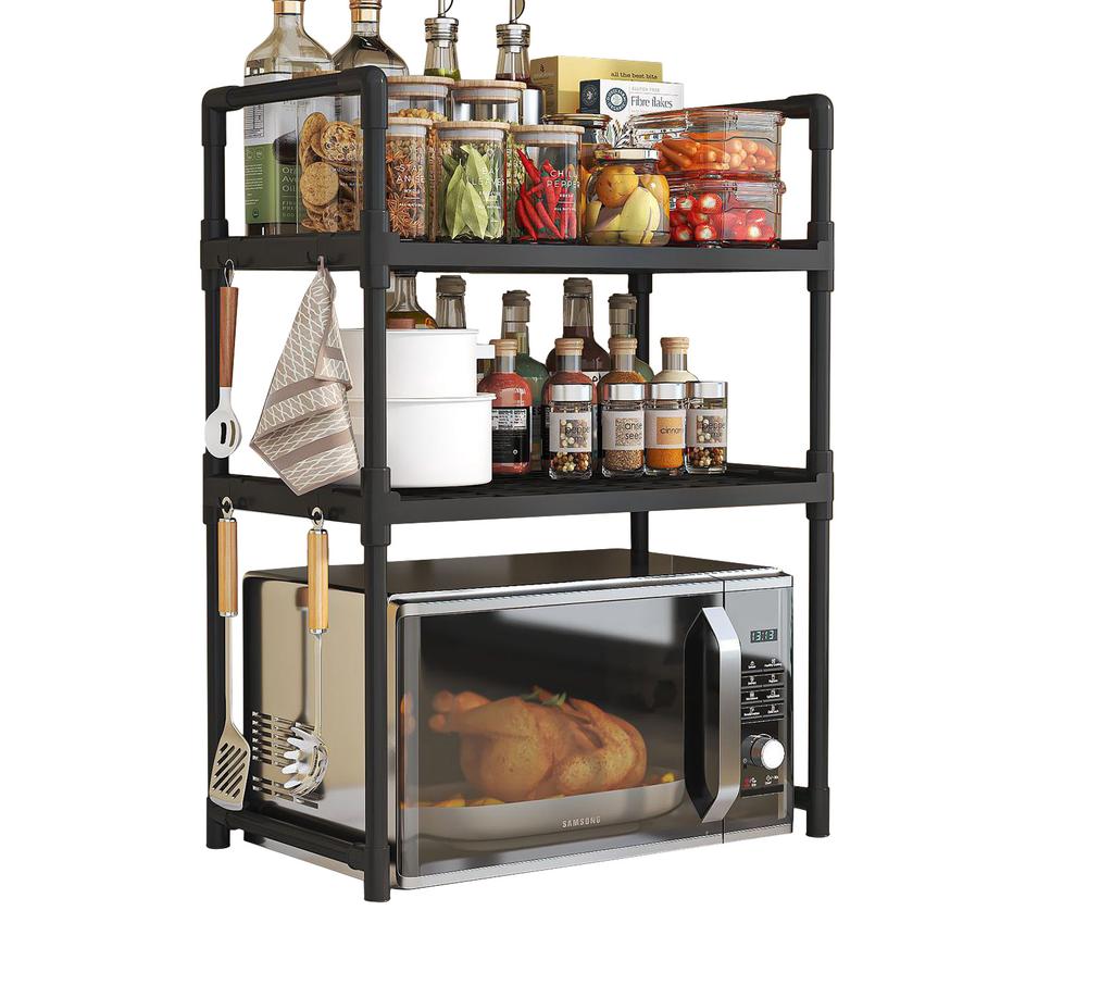 Kitchen Shelf For Microwave Organizer Cabinet Black 3 Levels 48Cm Shelf