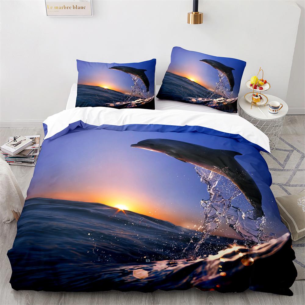 Dolphin Duvet Cover King Queen Size Lovely Sea Life Bedding Set For Kids Boy Girl Cute Ocean Animal 2/3pcs Polyester Quilt Cover