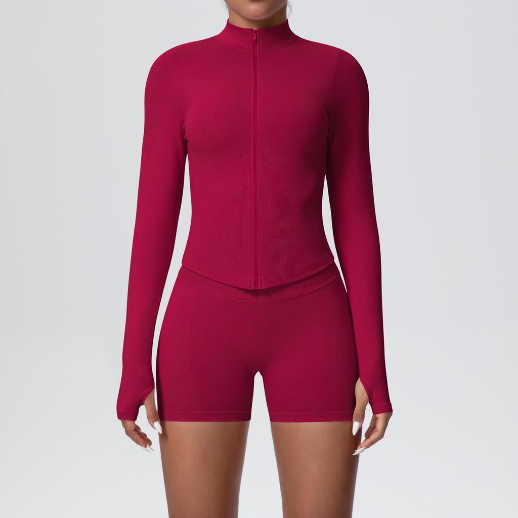 Women's Seamless Stand Collar Zip-Up Yoga Set with High Waist Leggings