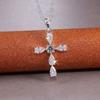 Women Teardrop Stone Cross Pendant Necklace with Central Round Stone Elegant Sparkling Religious Inspired Jewelry for Daily and Special Occasions