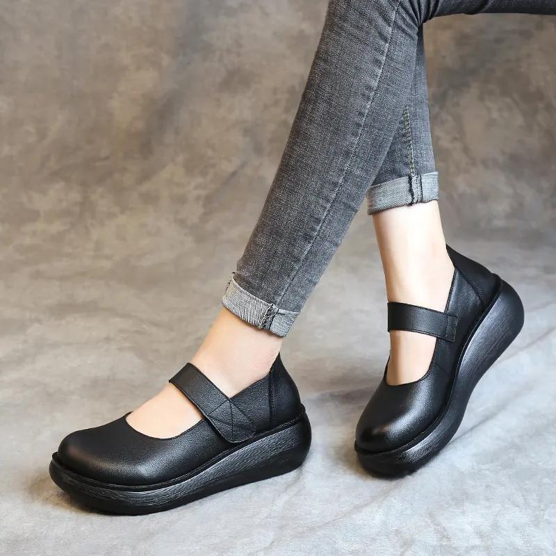 GKTINOO Spring Ladies Shoes 2025 Vintage Handmade Genuine Leather Women Flat Platform Shoes Comfort Platform Shoes Black