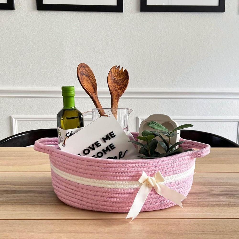 Large Capacity Woven Storage Basket Space Saving Snack Basket Cosmetic Storage Basket Makeup