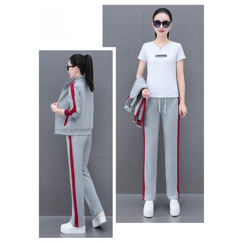 Completo Sportivo Casual Semplice alla Moda da Donna Primavera Autunno Cardigan con Zip Tuta Pantaloni Due Pezzi