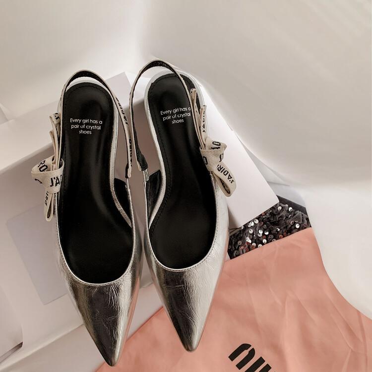 

В наличии, туфли-сандалии с острым носком и задником, на плоской подошве, женские кожаные туфли 2025, новые сандалии женские универсальные весна-лето 39 серебряный