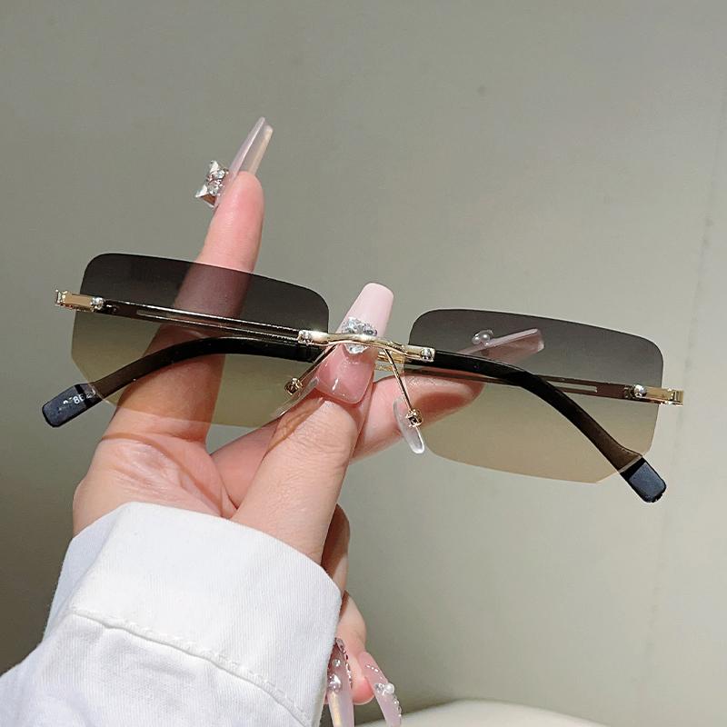 KAMMPT Okulary Przeciwsłoneczne Prostokątne Bez Oprawek Mężczyźni Kobiety Vintage Moda Soczewka Gradientowa Modne Codzienne Okulary Przeciwsłoneczne Nowy Design Marki