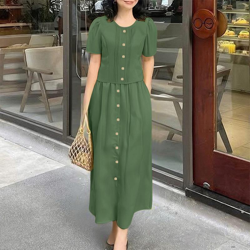 

ZANZEA Женский летний комплект из двух частей: блузка с коротким рукавом и длинные юбки 5XL зелёный