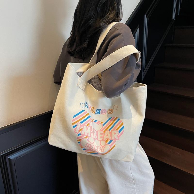 Large Capacity Tote Bag Versatile Cartoon Shoulder Commuter Bag Women's Summer New Casual Canvas Bag