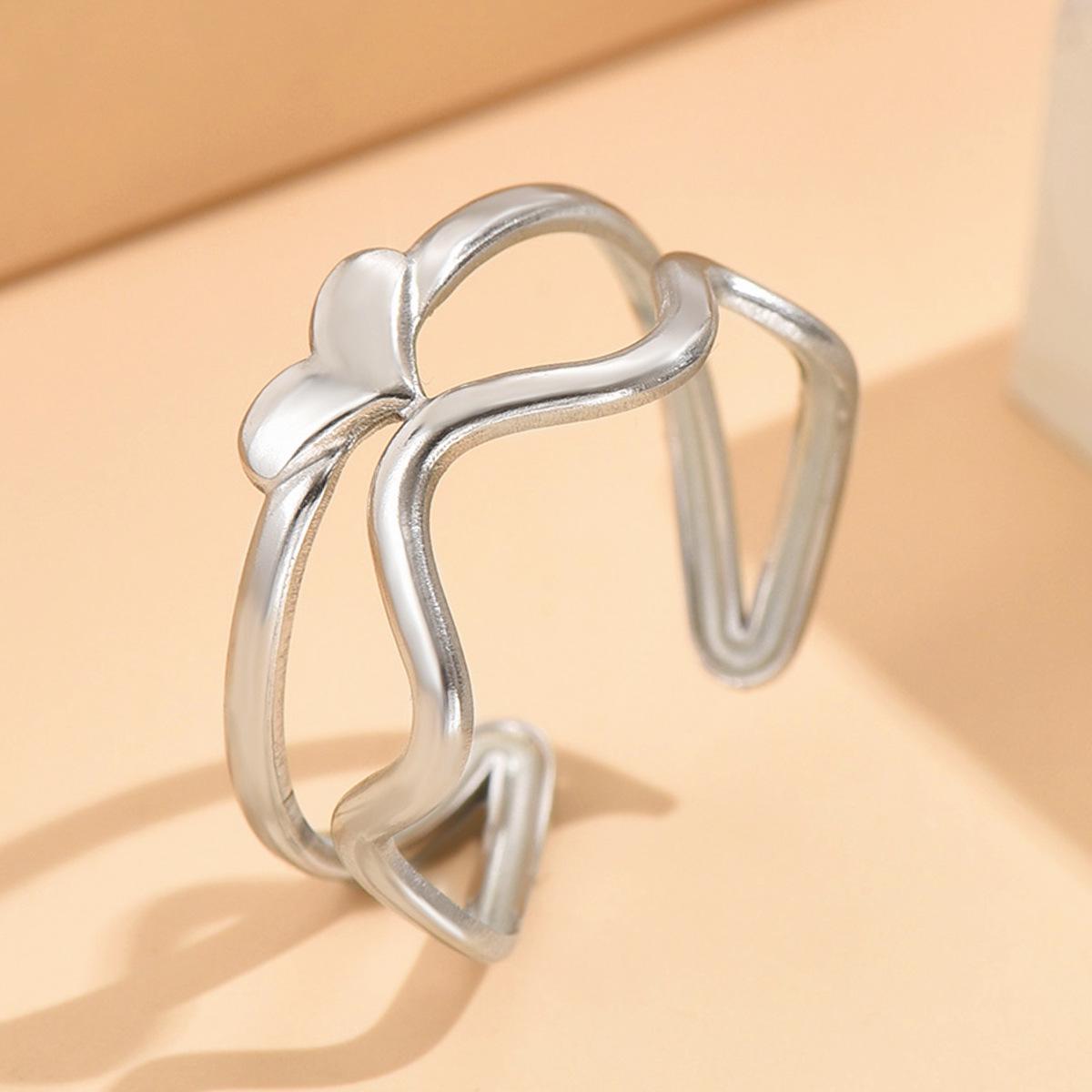 Heart-Shaped Stainless Steel Adjustable Ring for Women - Fresh Forest and Sweet Academy Style