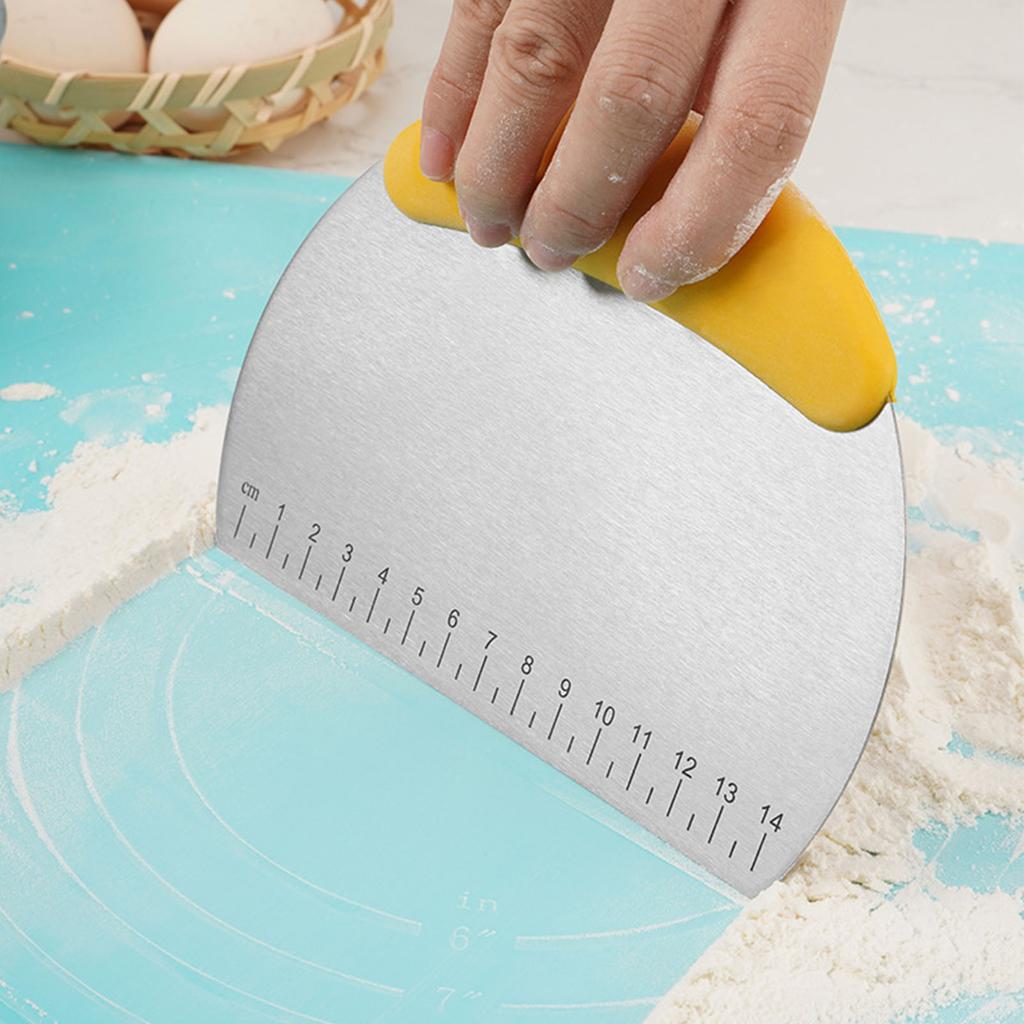 Dough Pastry Scraper with Measuring Scale Stainless Steel Dough Scraper Cutter Rubber Plastic Handle Kitchen Baking