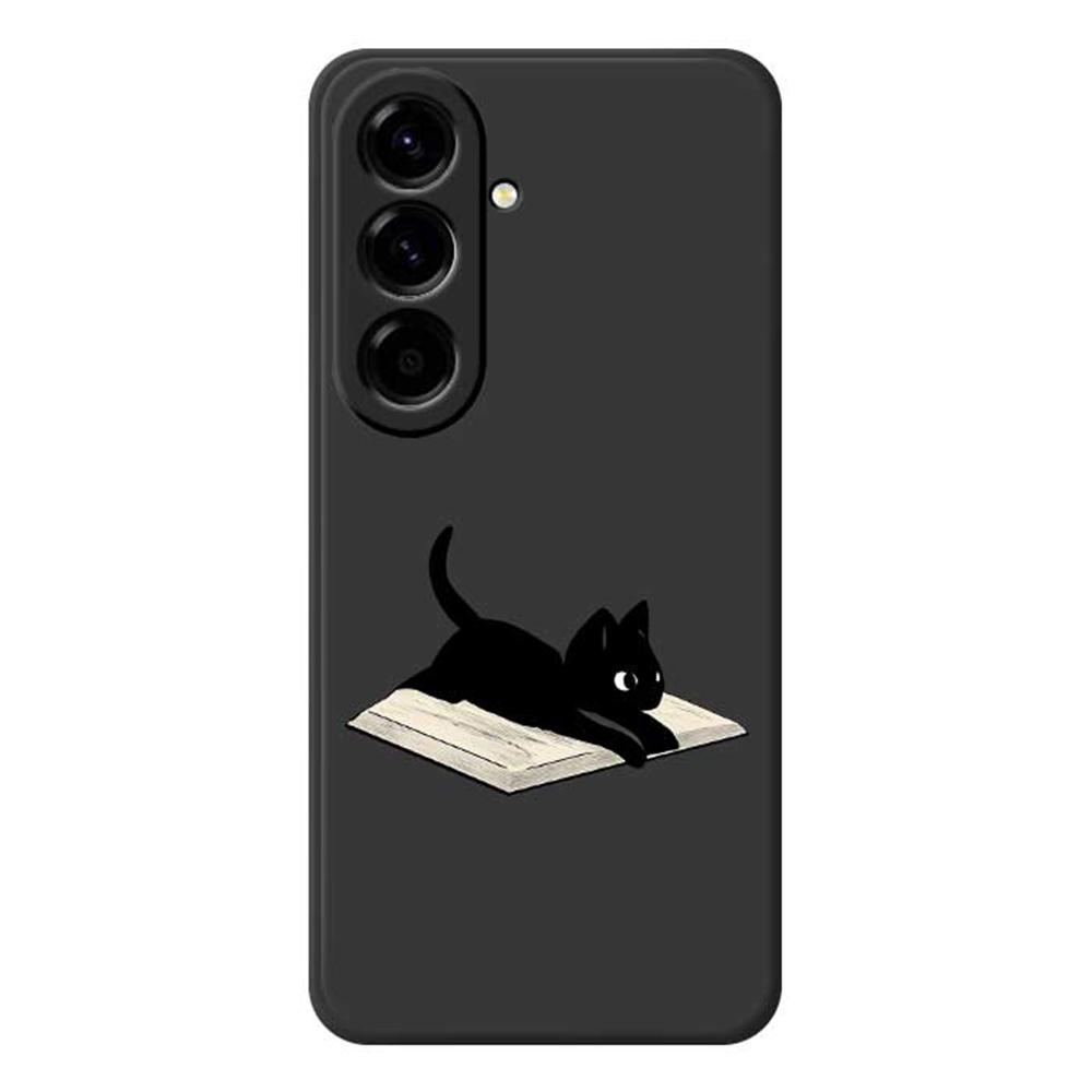 

For Samsung Galaxy A56 5G Case Book and Cat Pattern Printing Straight Edge TPU Phone Back Cover Black