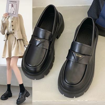 Talons hauts, petites chaussures en cuir, talons épais pour femmes, mocassins à plateforme, chaussures simples en cuir souple style rétro britannique, femmes