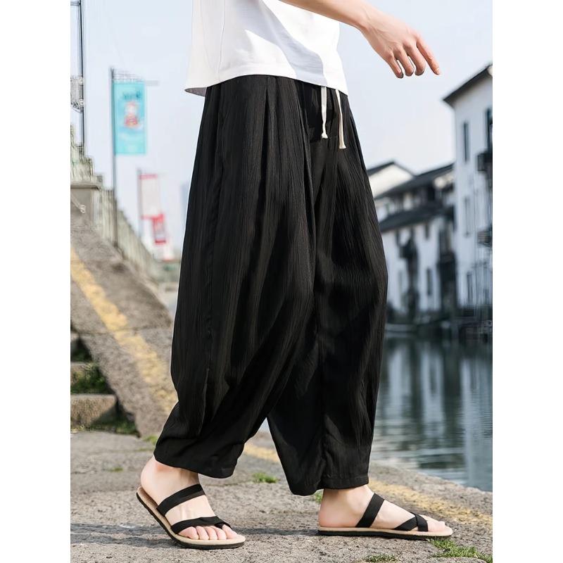 Casual Linen Pants Men Oversize Chinese Summer Wide Leg Baggy Sweatpants Outdoor Sport Harem Trousers