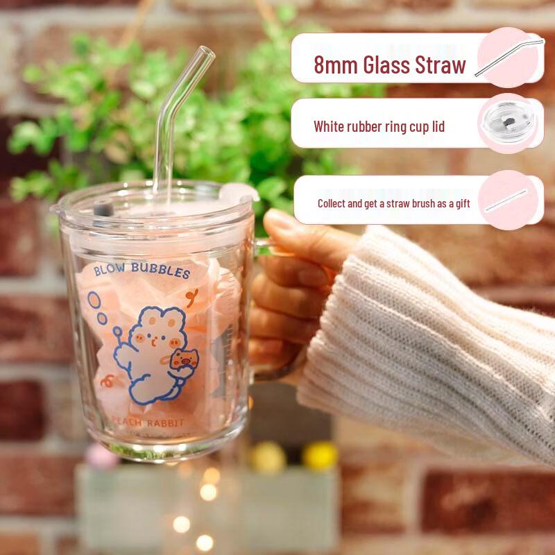 ZISIZ Cartoon Glass Straw Cup for Kids