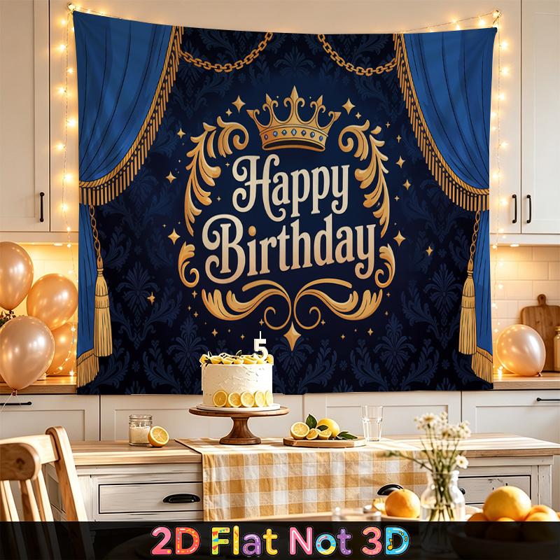 Party Backdrop Happy Birthday Birthday Crown Blue Photo Booth Background Front Door Decor