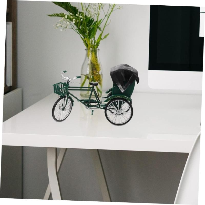 Collectible 1:10 Miniature Tricycle Model Iron Three Wheeld Rickshaw Replicas Vintage Desktop Decoration Gift For Adults