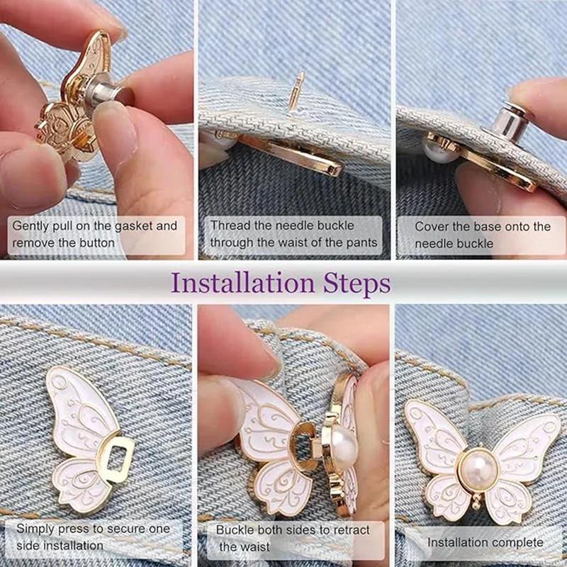 2/1pairs Adjustable Waist Tightener Butterfly Shape Trousers Waist Buckles for Jeans Pants Skirts Snap Button Adjuster Clips