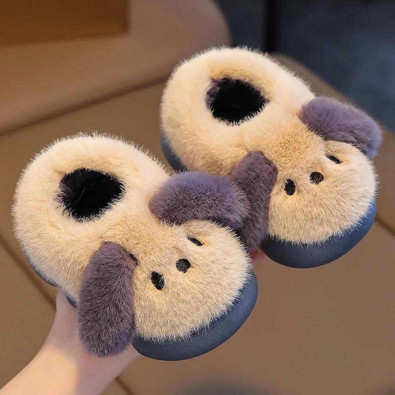 New Home Cotton Slippers Winter Warmth Girl Shoe Comfort Non Slip Boy Shoes Cute Thick Cotton Shoe Plush Bag Heel Simple Slipper