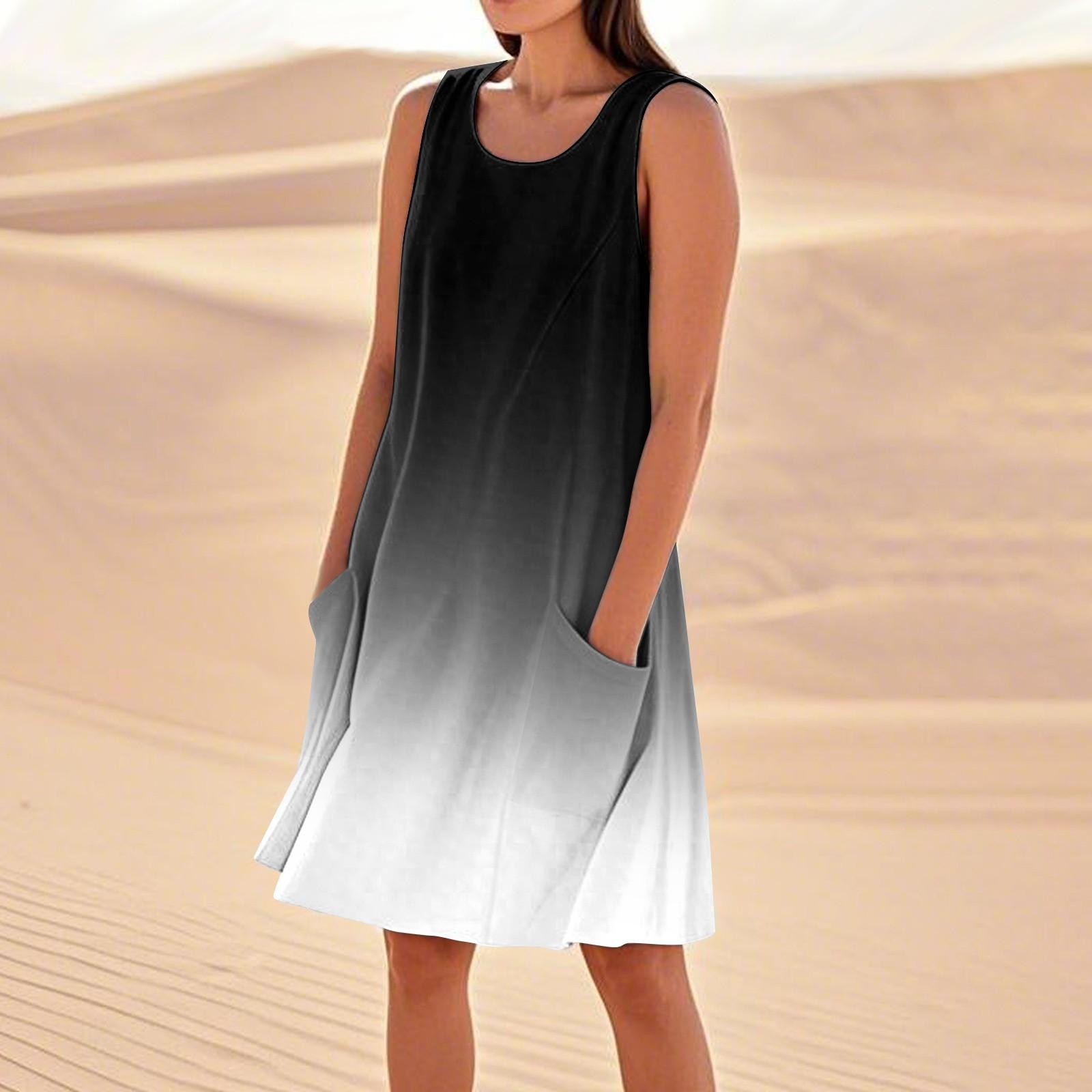

Summer Dresses For Women Loose Beach Vacation Casual Sleeveless Sundresses With Pockets Tank Dress L