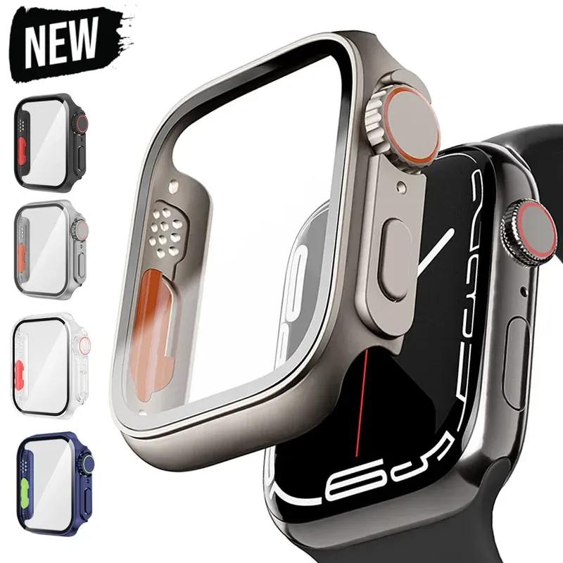 

Upgrade Case for Apple Watch Ultra 2 41mm 45mm Screen Protector Hard PC Tempered Glass IWatch Series 9 8 7 6 5 4 3 38MM 42 44mm 45mm прозорий