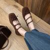 Giant soft bow shallow mouth single shoes 2025 spring sheepskin double breasted bow Mary Jane shoes