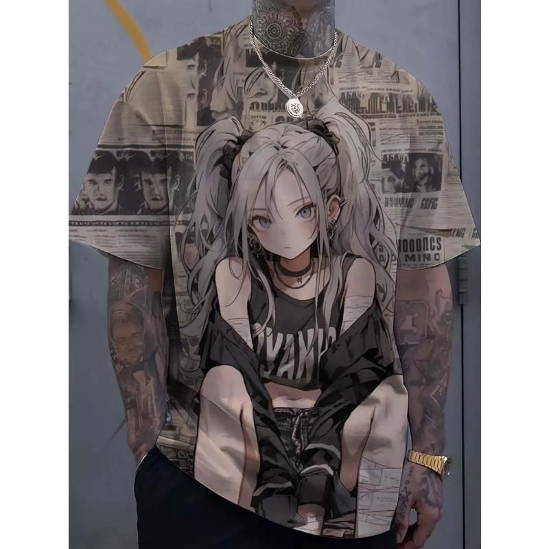 

3D Printed Sword Girl T-Shirt For Men Face Ghost Mask Pattern T-Shirts Summer Loose Women Short Sleeve Tees Round S