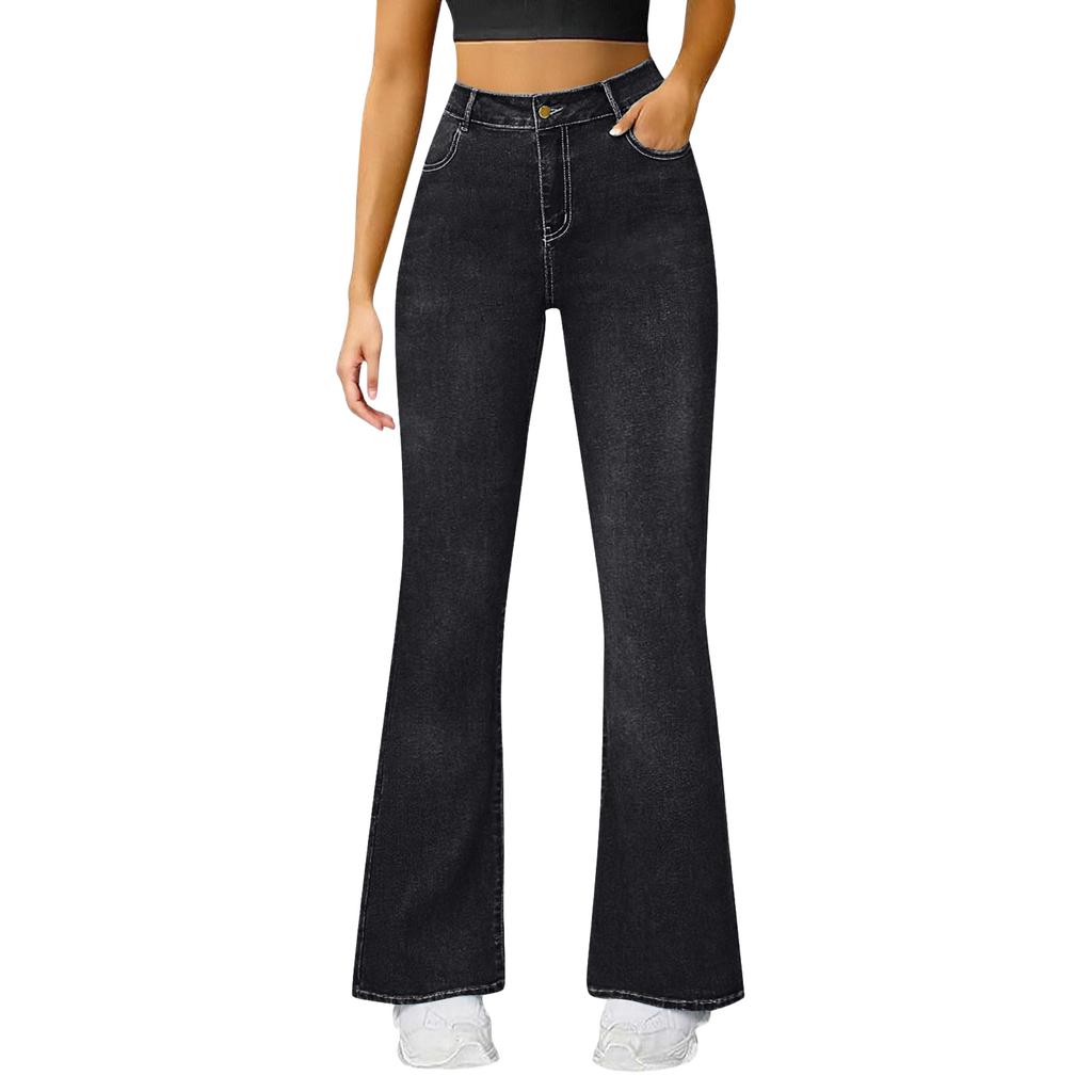 Women's High Waist Denim Jeans Flared Leg Stretchy Casual Pants with Classic Five Pocket Design Suitable for Everyday Wear
